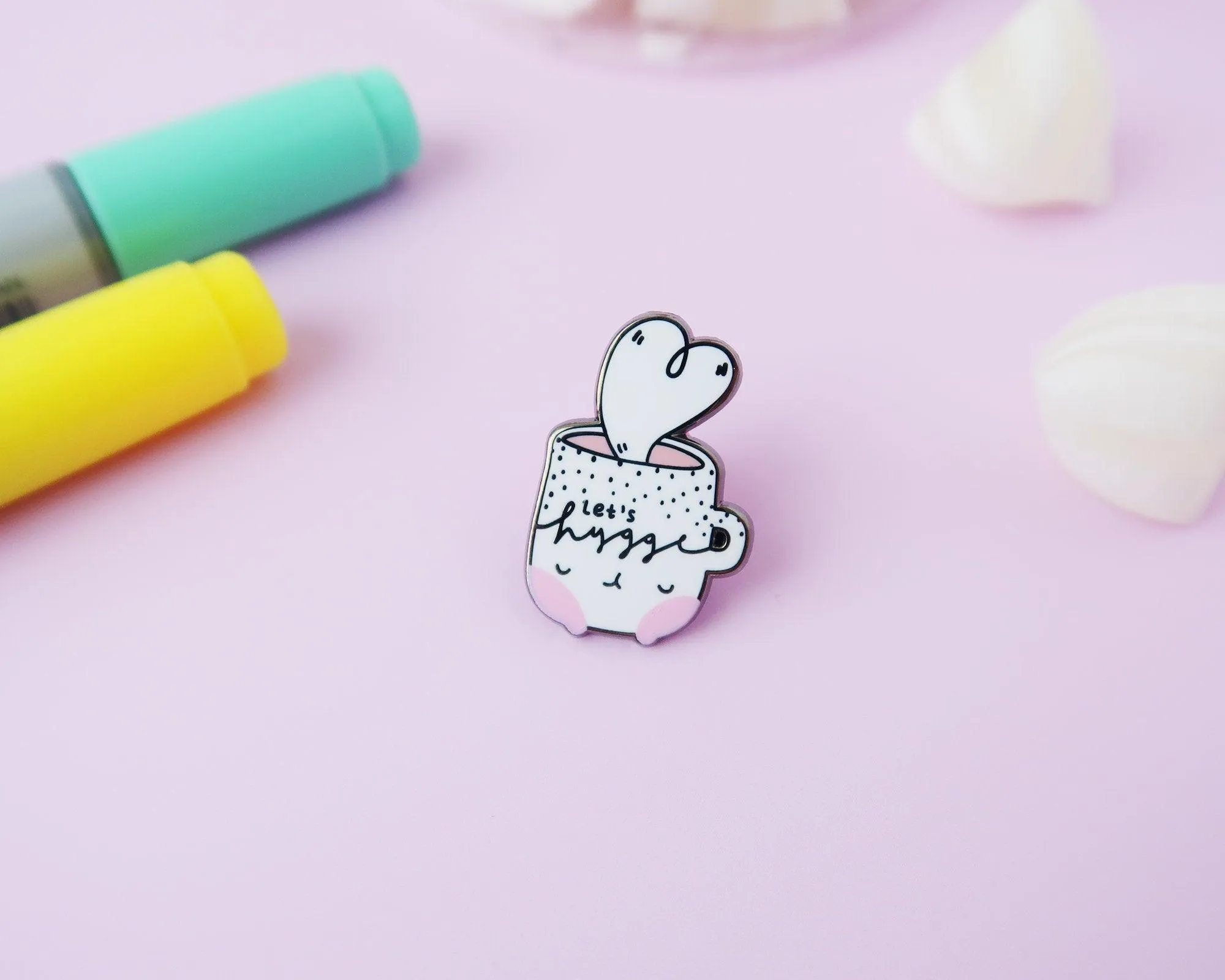 Let’s Hygge Enamel Pin | Cute Cosy Mug Pin | Kawaii Hygge Lifestyle Accessory