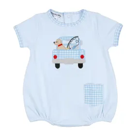 Magnolia Baby Boys Blue Fresh Caught Fishing Dog Applique Bubble