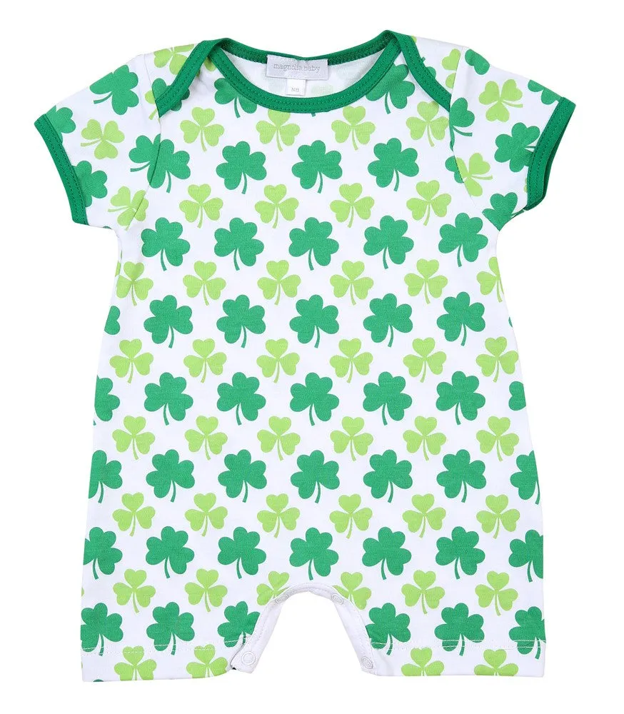 Magnolia Baby Boys Green Clover Printed Short Playsuit