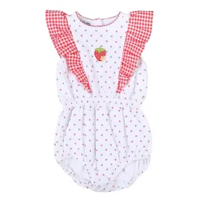 Magnolia Baby Girls Fresh Strawberries Embroidered Ruffle Flutters Bubble