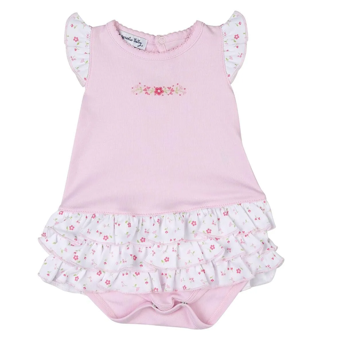 Magnolia Baby Girls Pink Amelia's Garden Embroidered Ruffle Flutters Bubble
