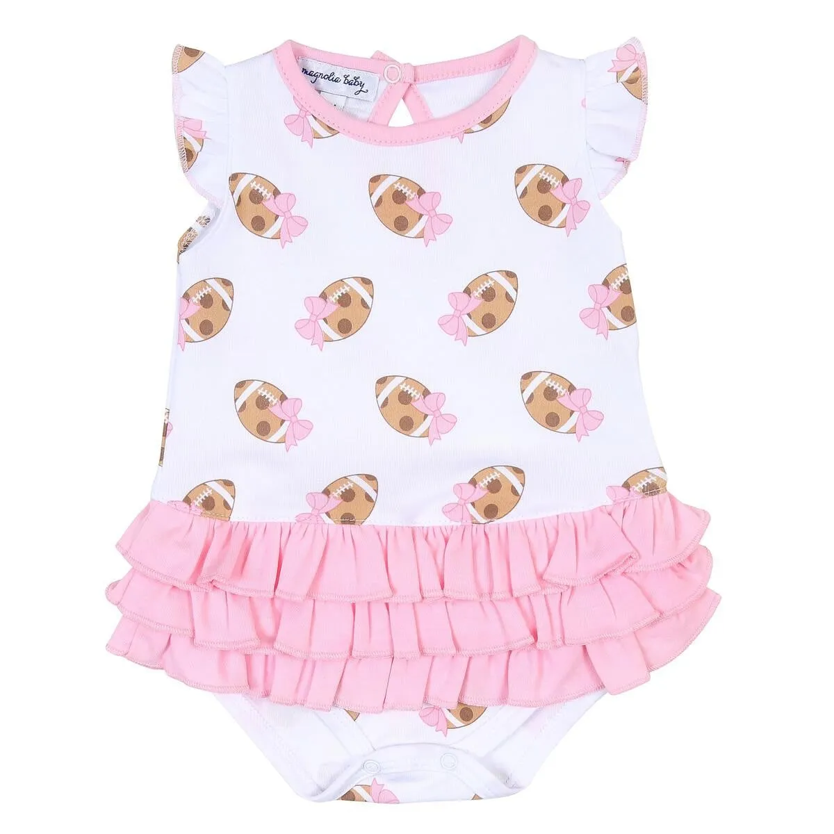Magnolia Baby Girls Pink Football Cookies Touchdown Printed Ruffle Flutters Bubble