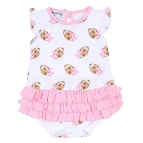 Magnolia Baby Girls Pink Football Cookies Touchdown Printed Ruffle Flutters Bubble
