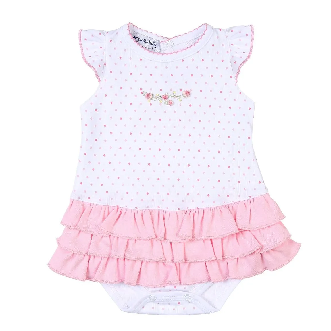 Magnolia Baby Girls Pink Grace's Classics Embroidered Ruffle Flutters Bubble