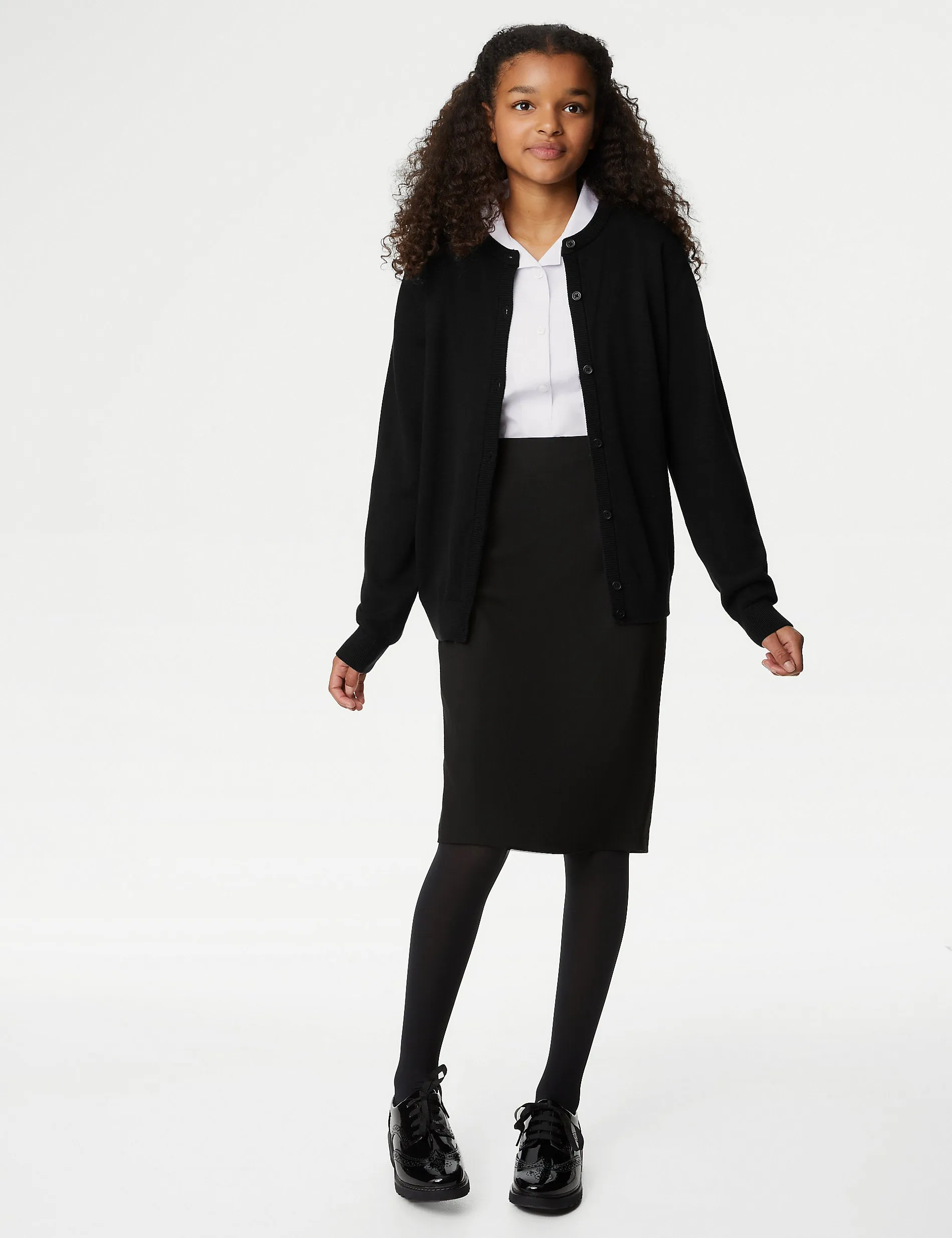 Marks & Spencer Pure Cotton School Cardigan for Girls (9-18 Years) Black