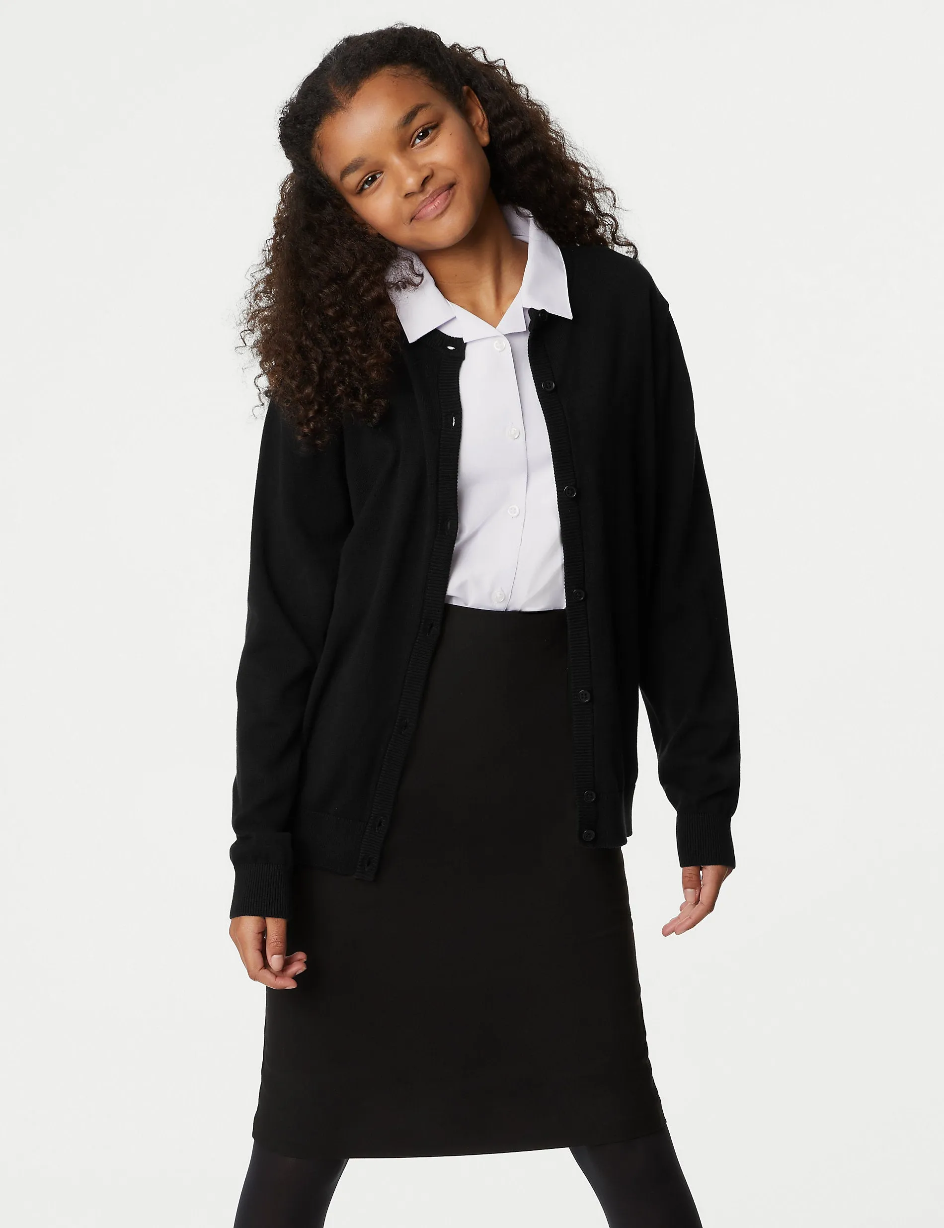 Marks & Spencer Pure Cotton School Cardigan for Girls (9-18 Years) Black