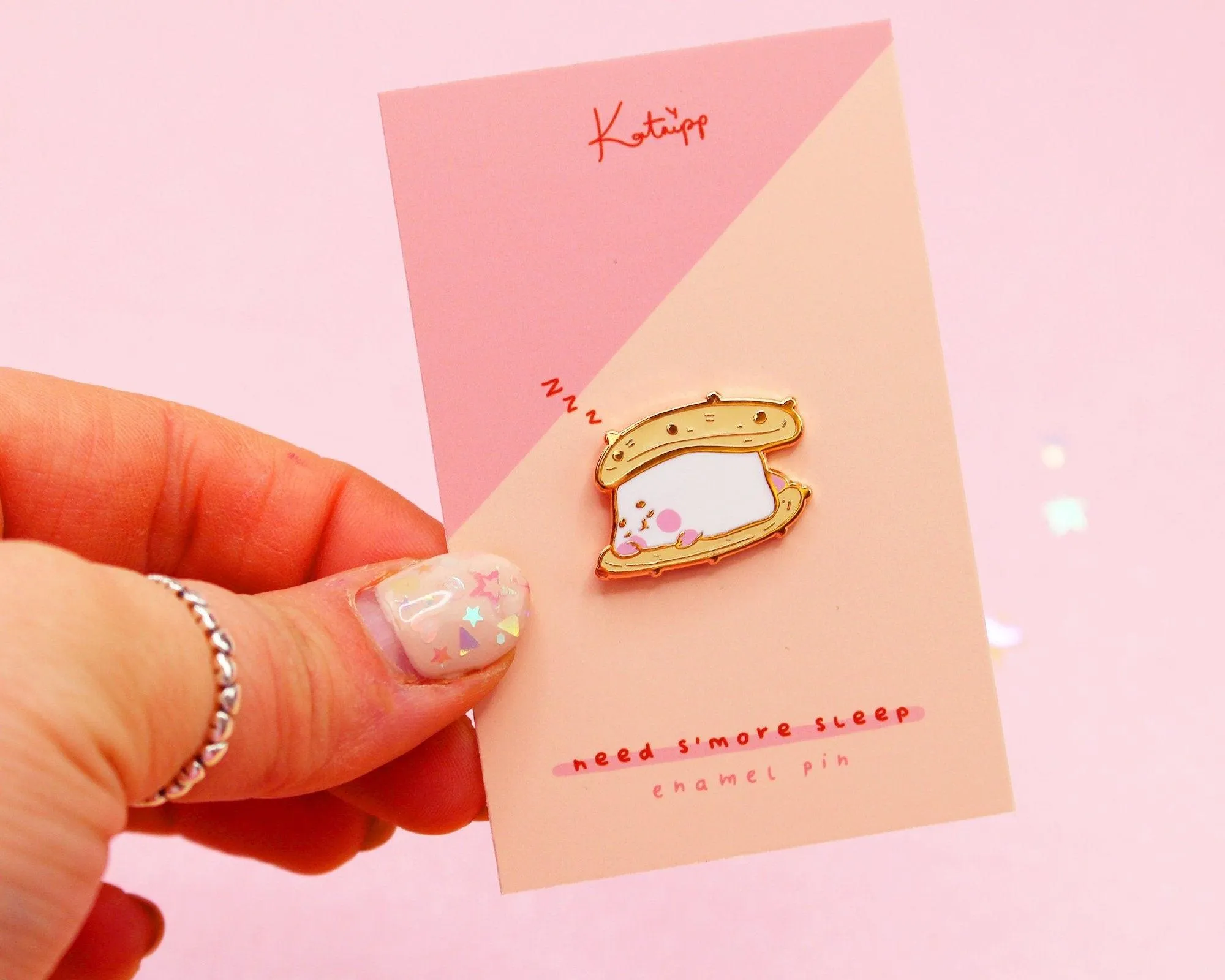 Marshmallow S'mores Enamel Pin | Rose Gold Cute Food Pin | Adorable Collectible Dessert Badge