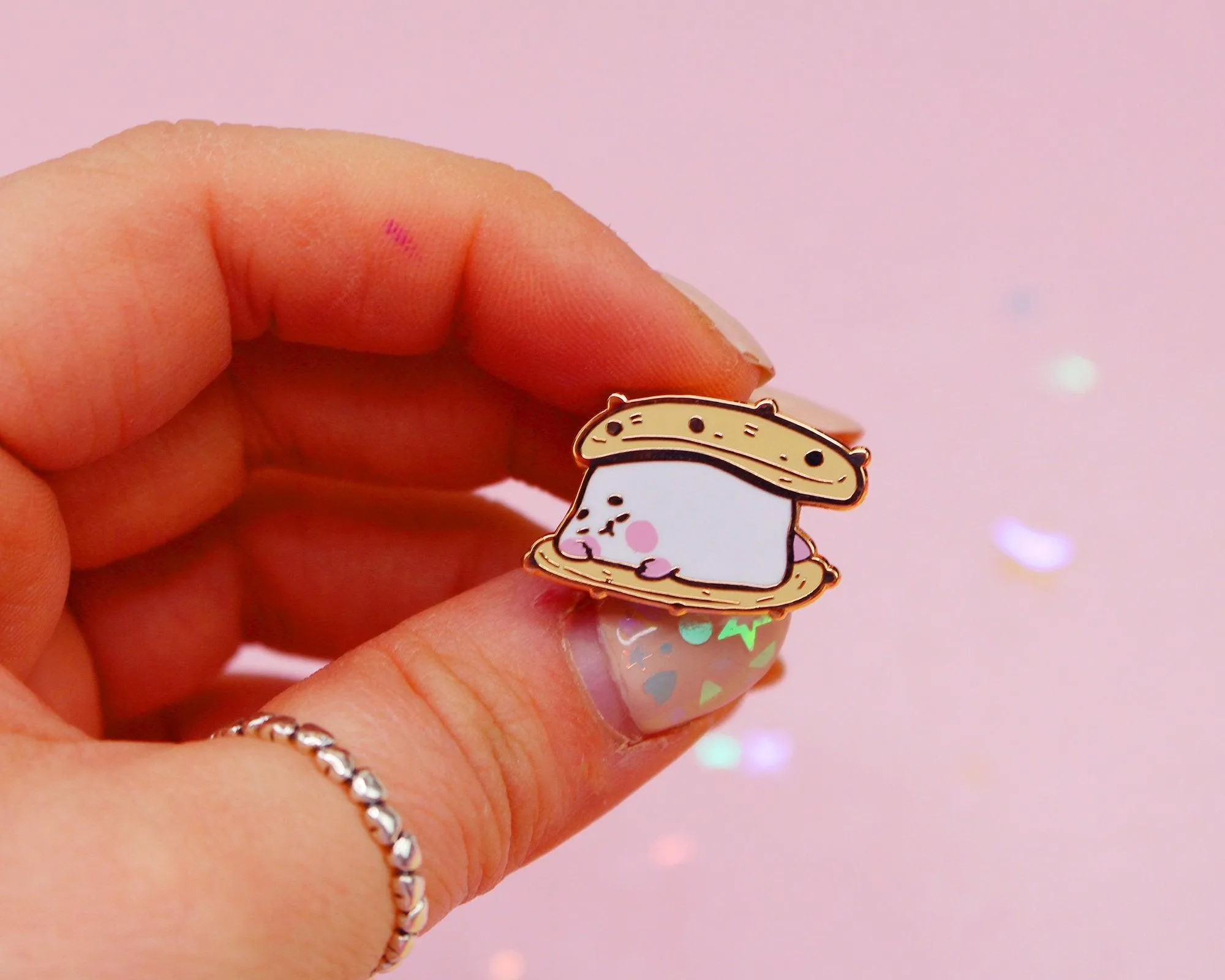 Marshmallow S'mores Enamel Pin | Rose Gold Cute Food Pin | Adorable Collectible Dessert Badge