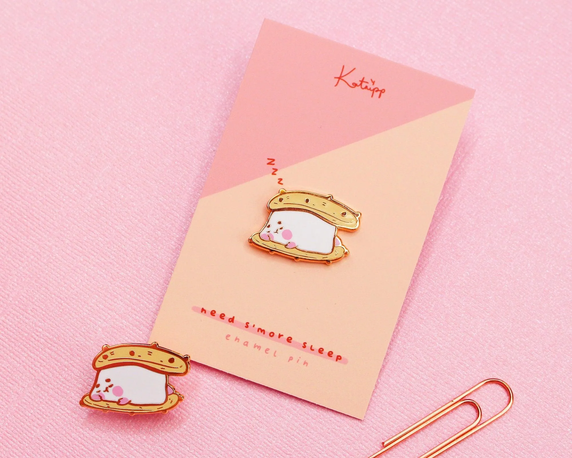 Marshmallow S'mores Enamel Pin | Rose Gold Cute Food Pin | Adorable Collectible Dessert Badge