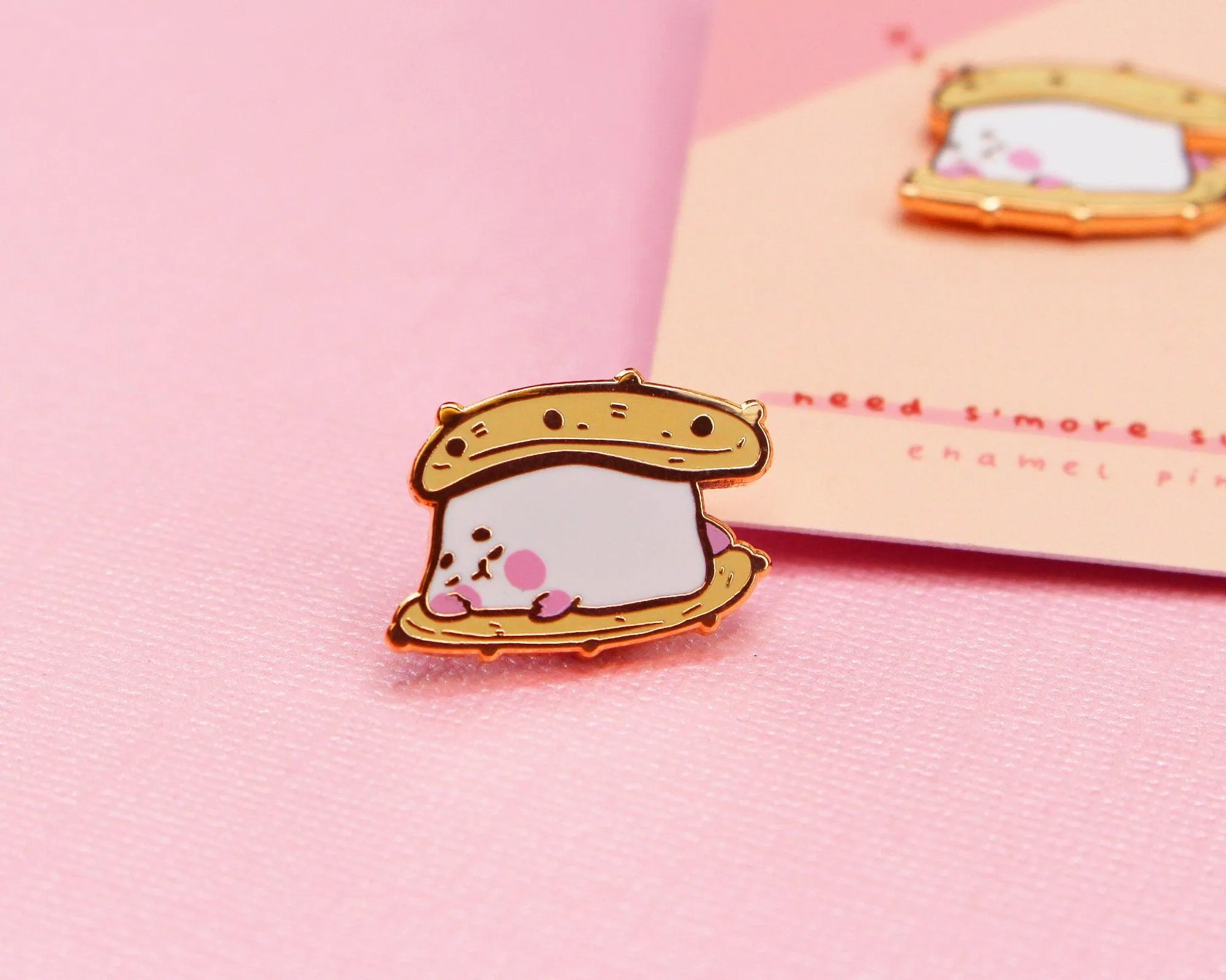 Marshmallow S'mores Enamel Pin | Rose Gold Cute Food Pin | Adorable Collectible Dessert Badge