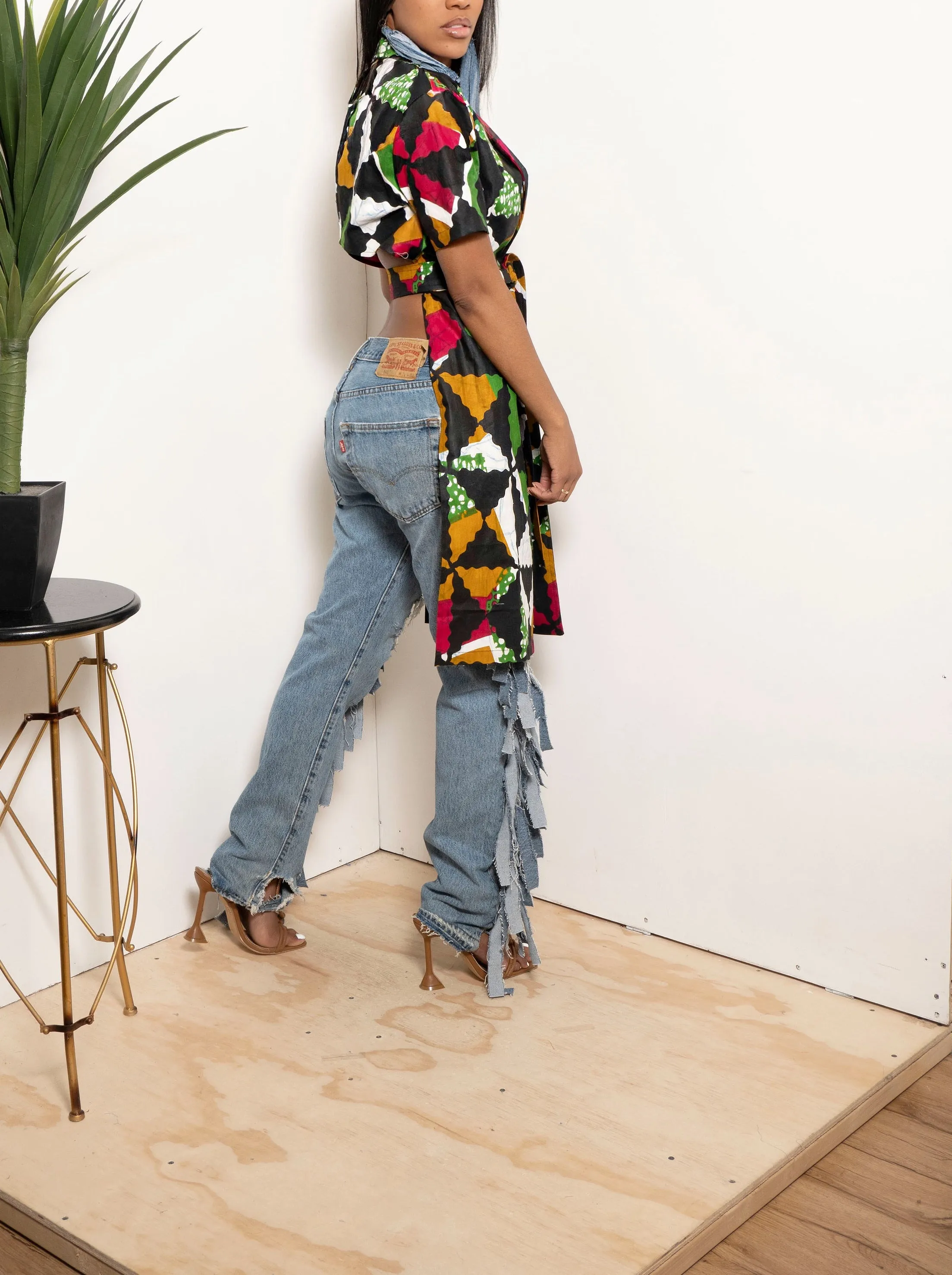 Medium light Dirty Levi Denim fringe jeans- MTO