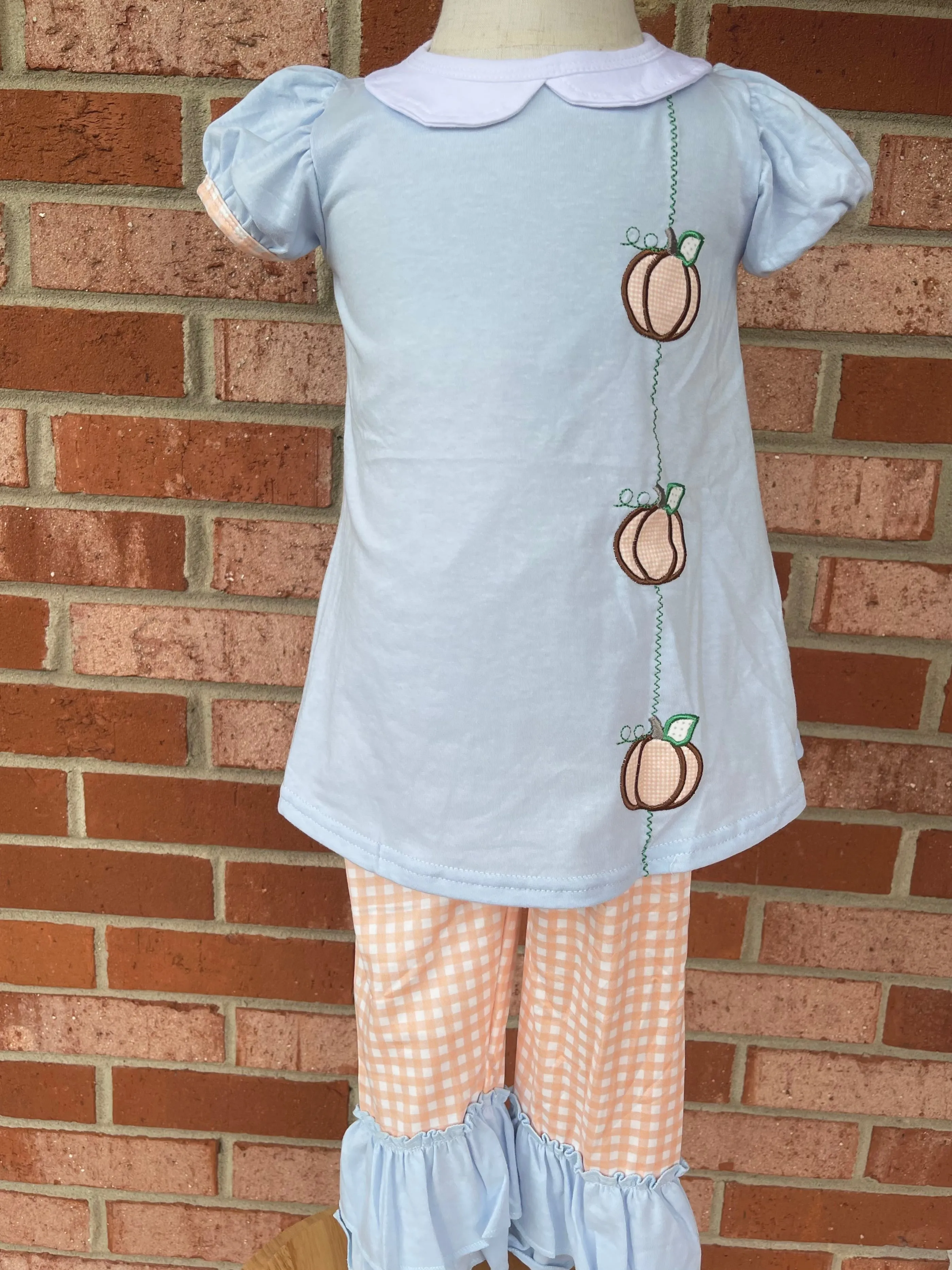 Orange Gingham Pumpkin Pant Set- Girls