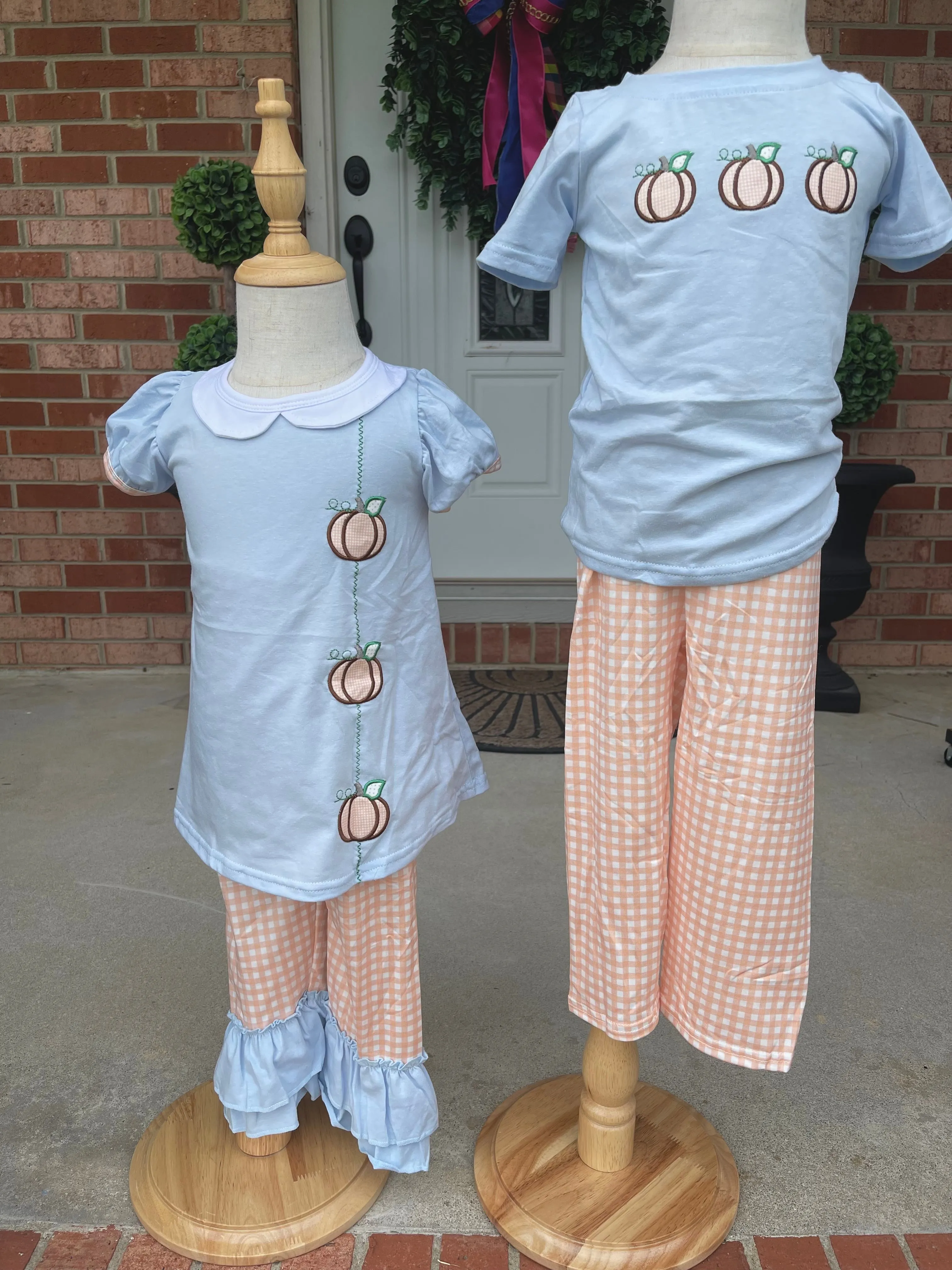 Orange Gingham Pumpkin Pant Set- Girls