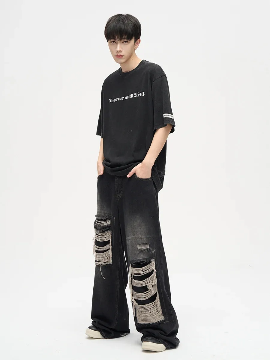 Patch Damaged Design Sense Niche Jeans - Streetwear Ripped Y2k Wide Leg Pants
